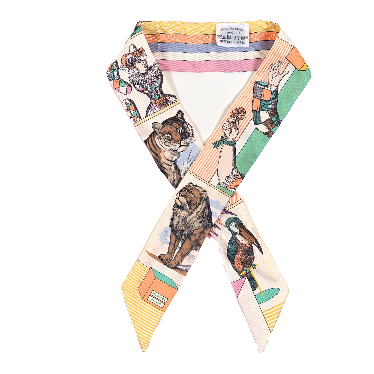 Hermes Silk Twilly Grand Theatre Nouveau White Vert Abricot 1 of 4