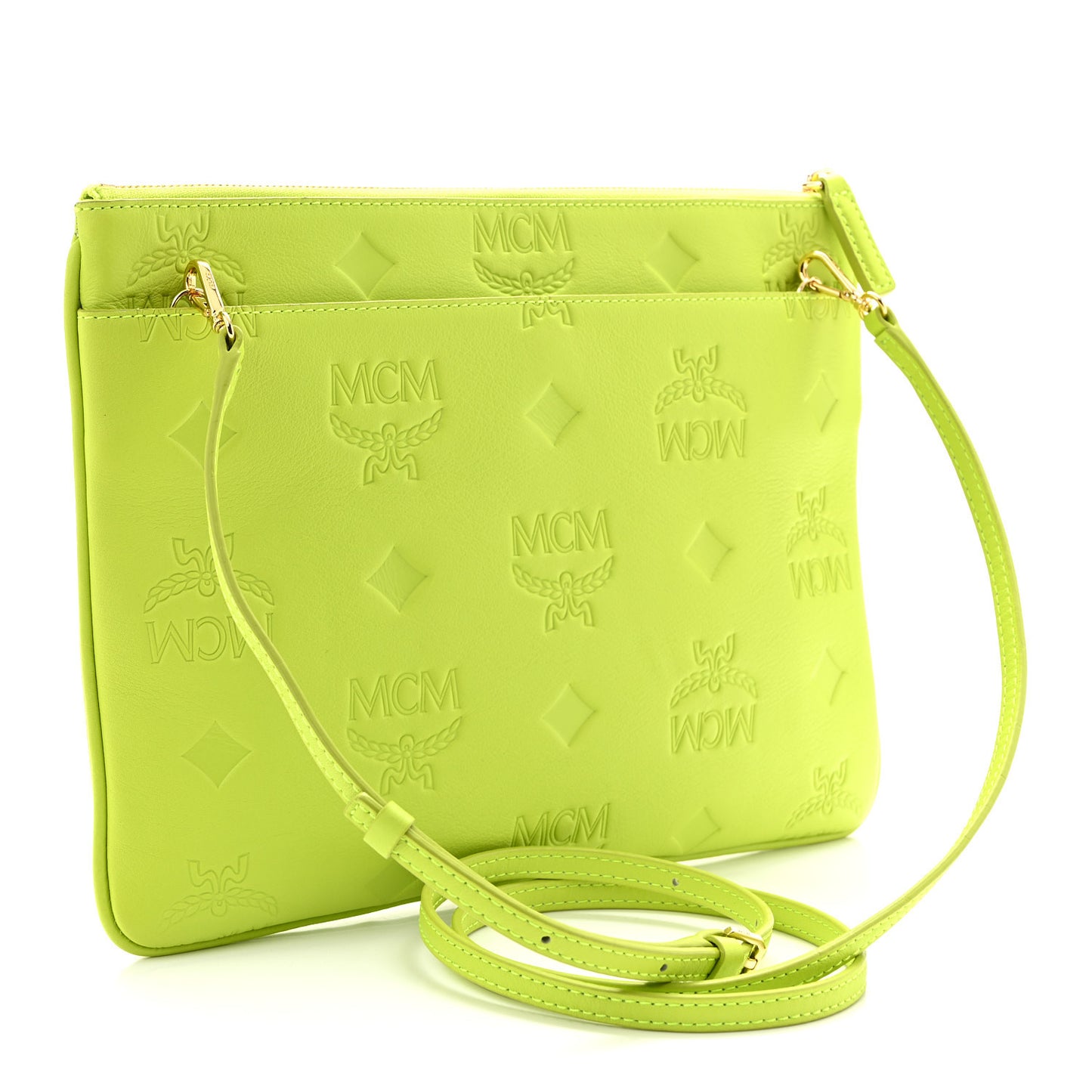 Calfskin Maxi Monogram Crossbody Pouch Green