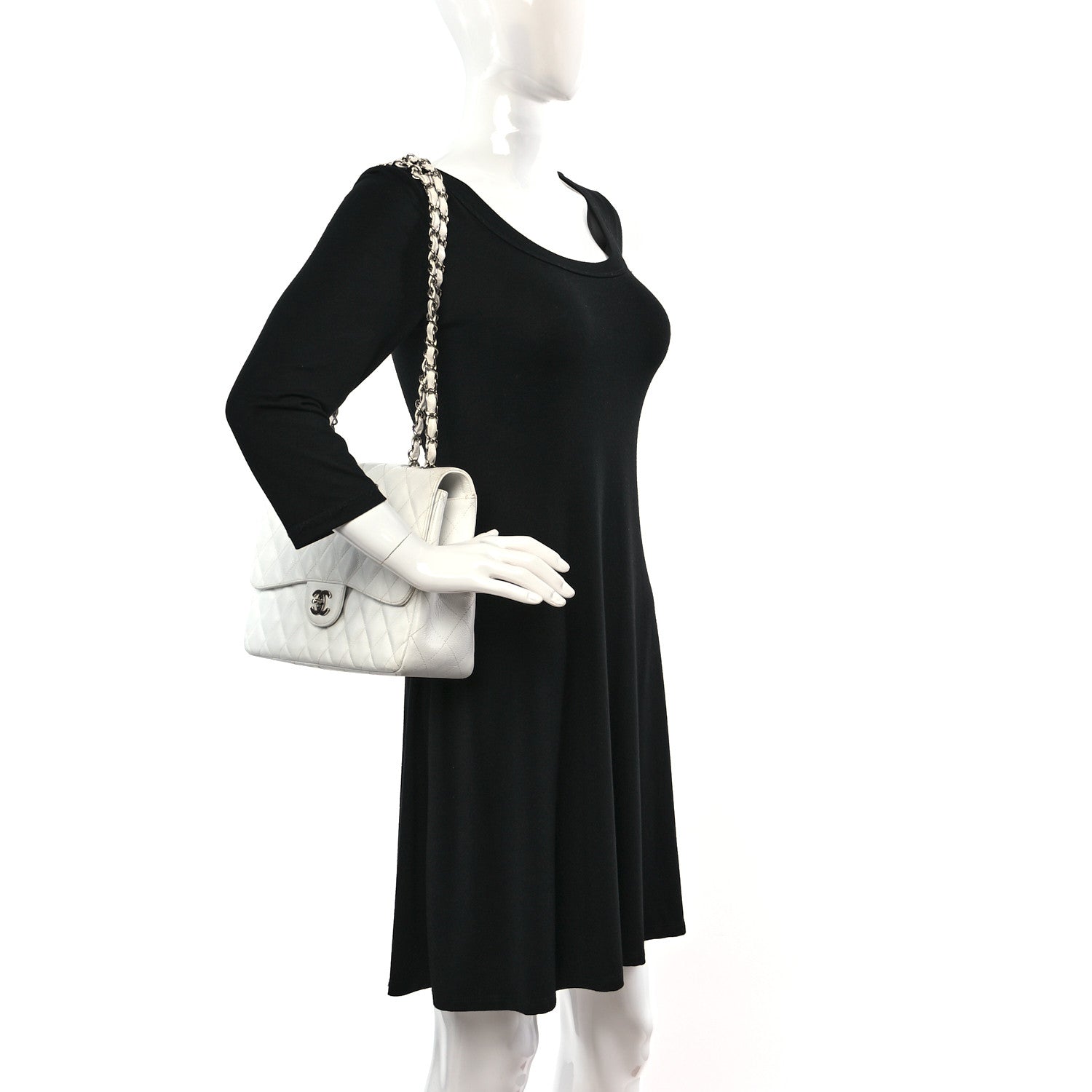 Chanel Caviar Quilted Jumbo Single Flap White 2 of 12