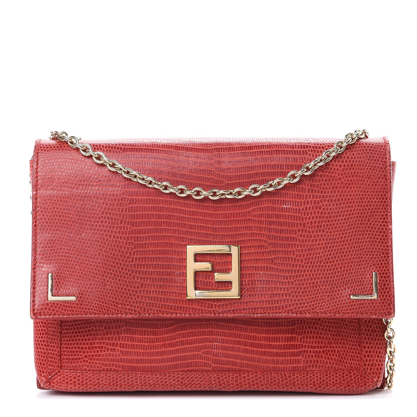 Calfskin Lizard Embossed Wallet on Chain Red