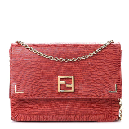 Fendi Calfskin Lizard Embossed Wallet on Chain Red 1 of 19