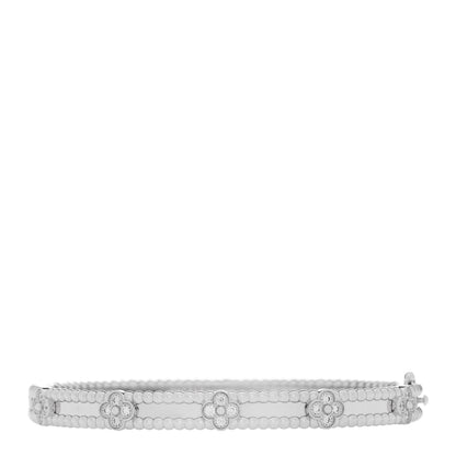 Van Cleef & Arpels 18K White Gold Diamond Perlee Sweet Clovers Bracelet M 2 of 4