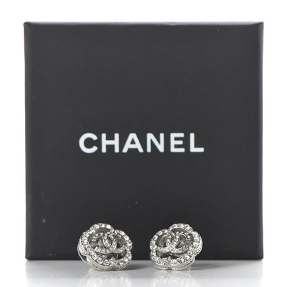 Chanel Crystal Coco Flapper Camellia CC Stud Earrings Silver 7 of 7