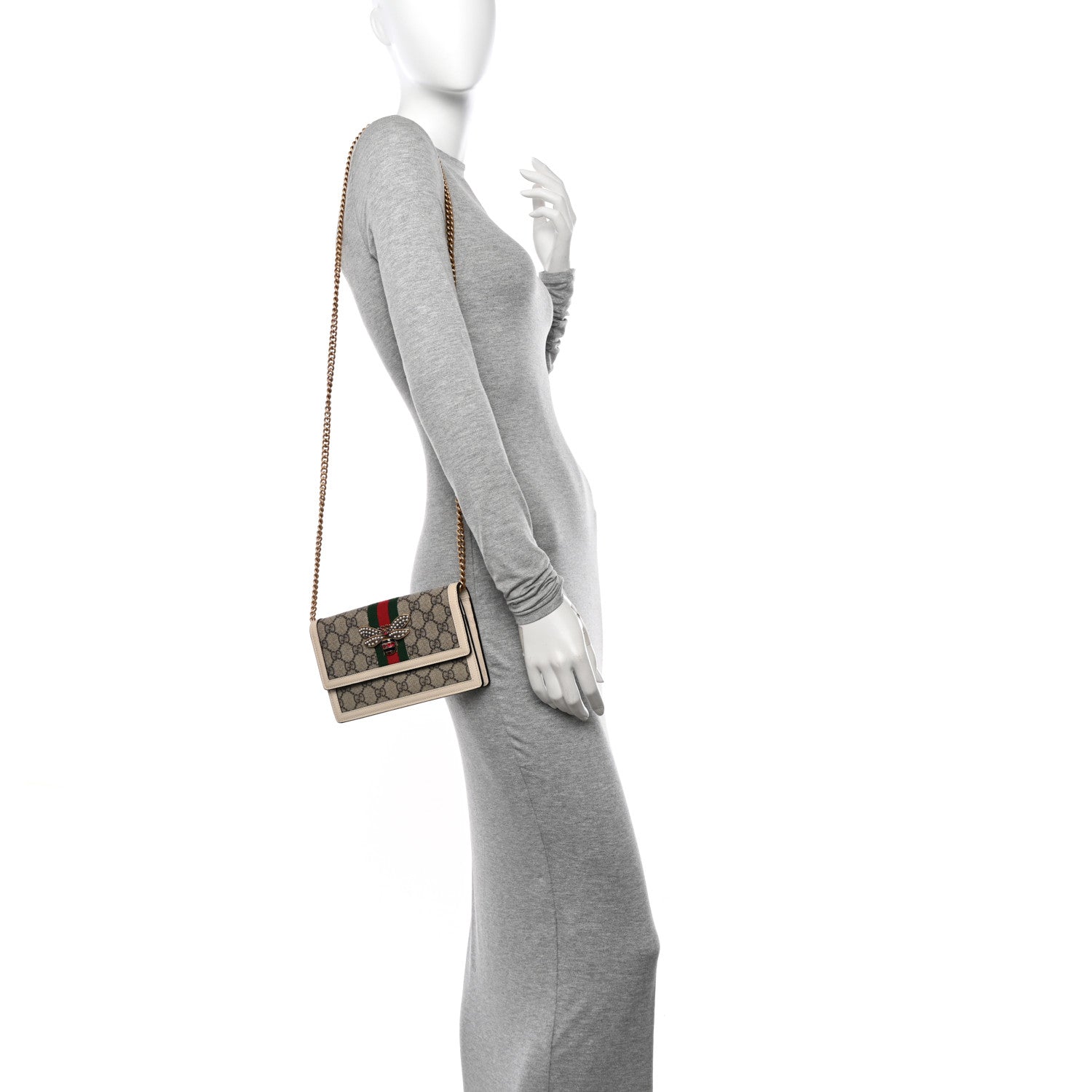 Gucci GG Supreme Monogram Web Queen Margaret Chain Wallet White 2 of 9