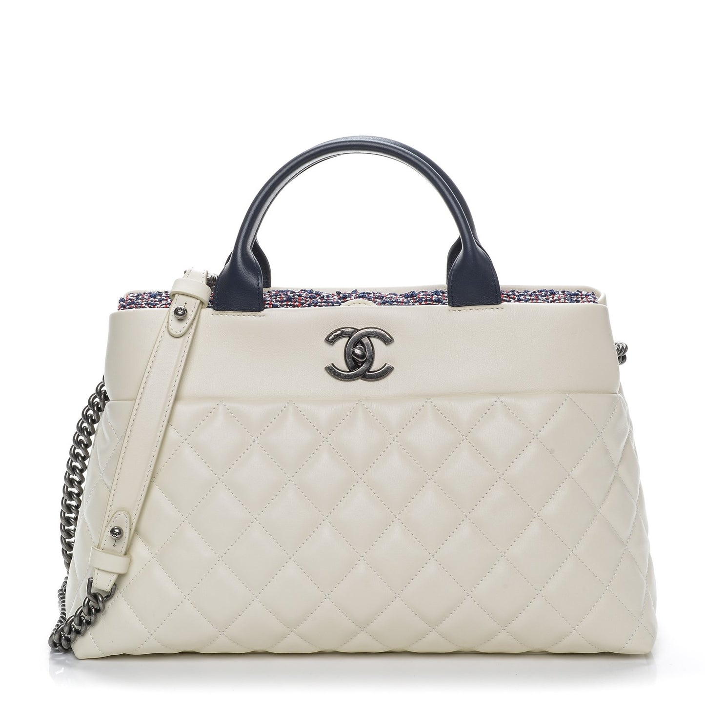 Calfskin Tweed Quilted Large Tote White Multicolor