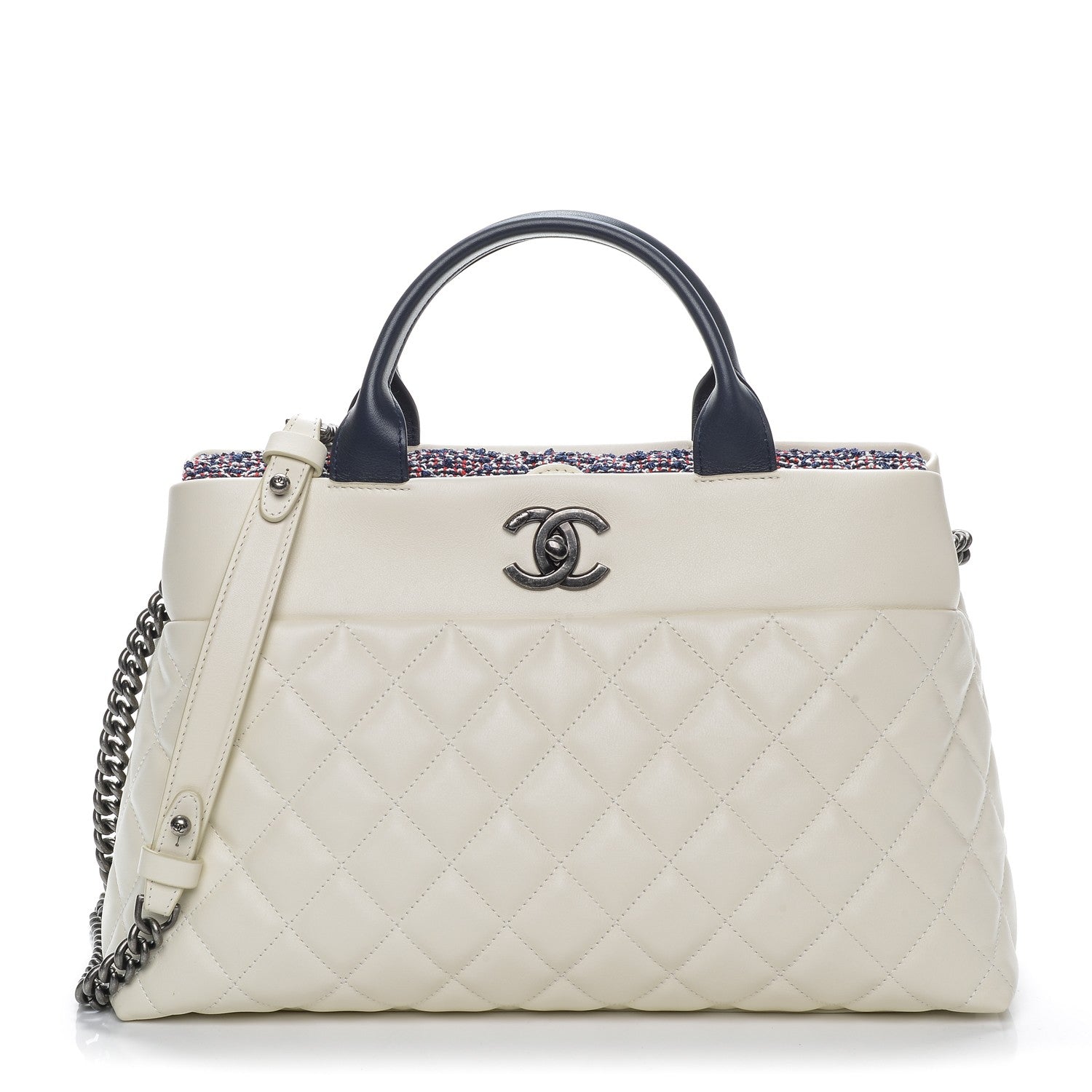 Chanel Calfskin Tweed Quilted Large Tote White Multicolor 1 of 7