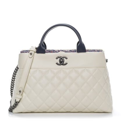 Chanel Calfskin Tweed Quilted Large Tote White Multicolor 1 of 7