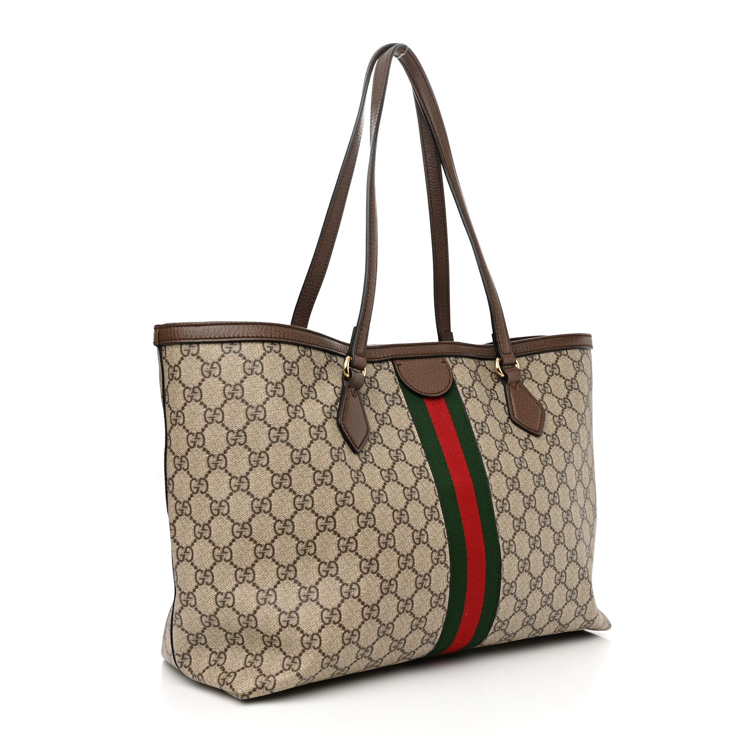 Gucci GG Supreme Monogram Textured Calfskin Web Medium Ophidia Shopping Tote Beige Ebony New Acero 3 of 10