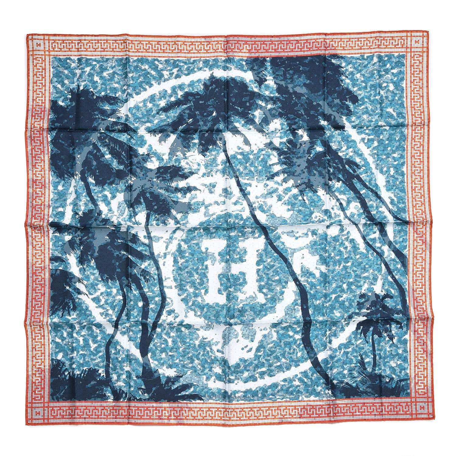 Hermes Silk A Beverly Hills Scarf 90 Orange Bleu Blanc 1 of 6