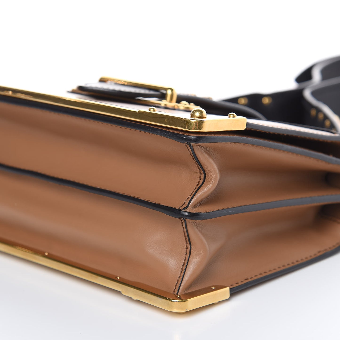City Calfskin Saffiano Cahier Bag Caramel Black