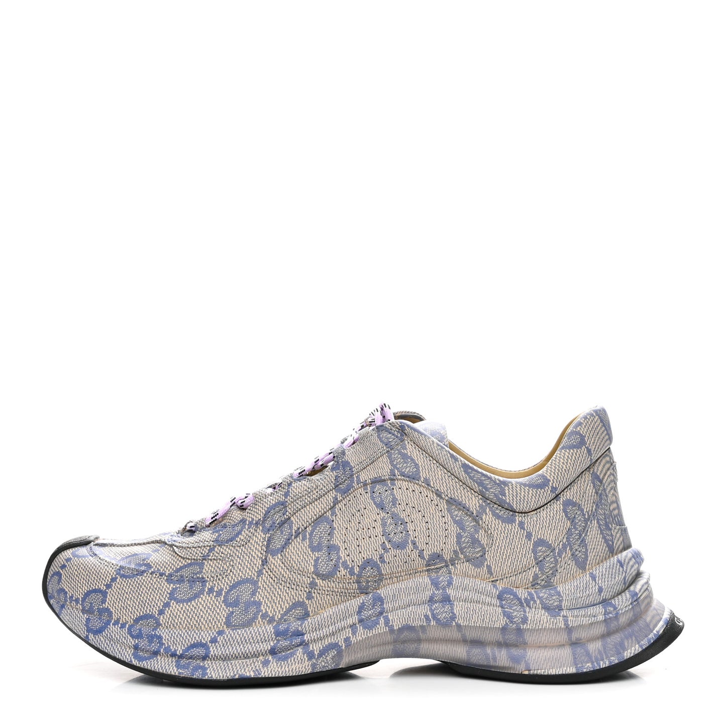 Ultralight Plume Calfskin Monogram Printed Mens Gucci Run Sneakers 10 Beige Blue