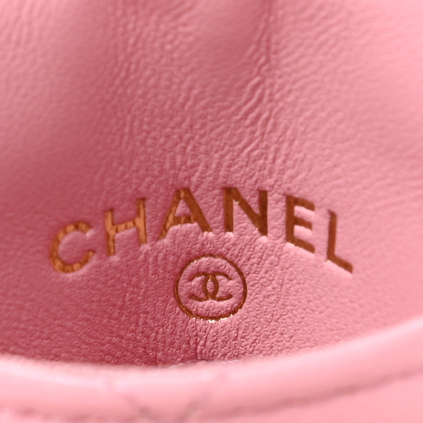 Lambskin Quilted Chanel Card Holder On Chain Pink