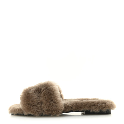 Hermes Woolskin Oran Sandals 37.5 Etoupe 1 of 8