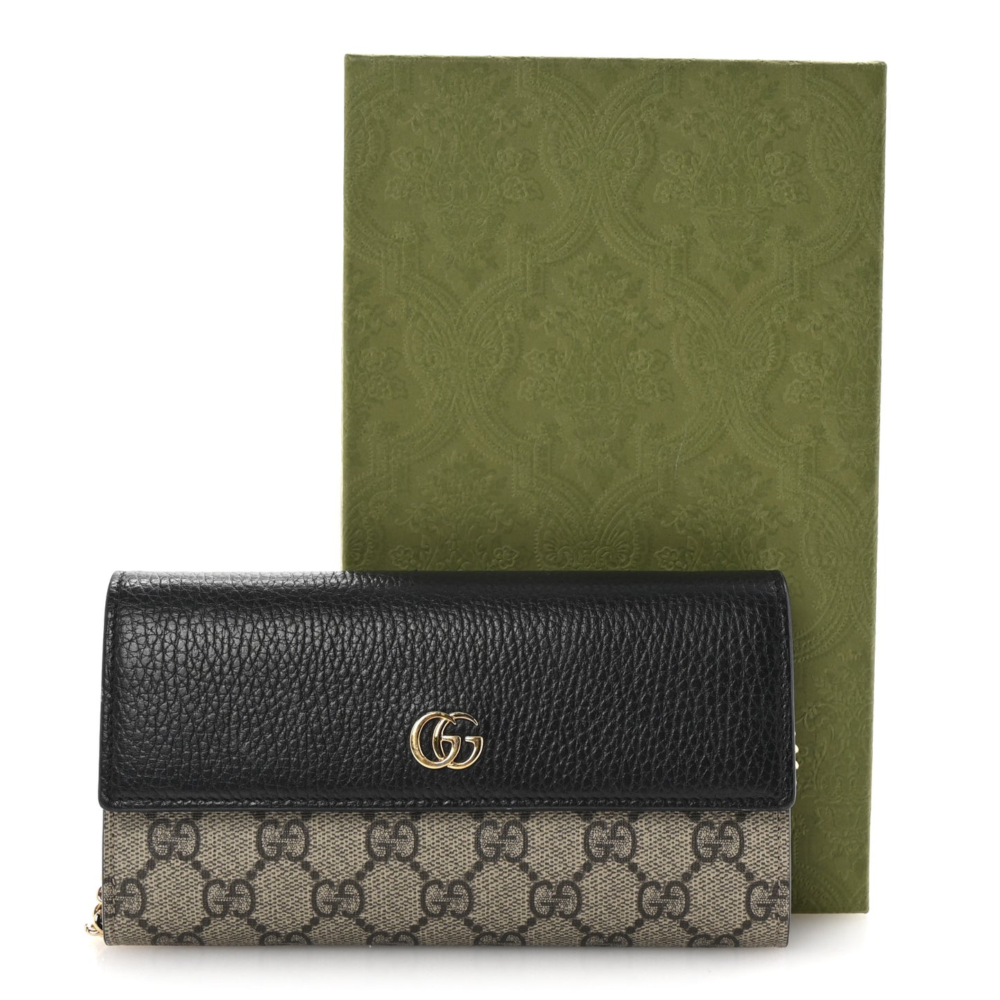 Dollar Calfskin GG Supreme Monogram Petite GG Marmont Wallet Chain Bag Black Beige Ebony