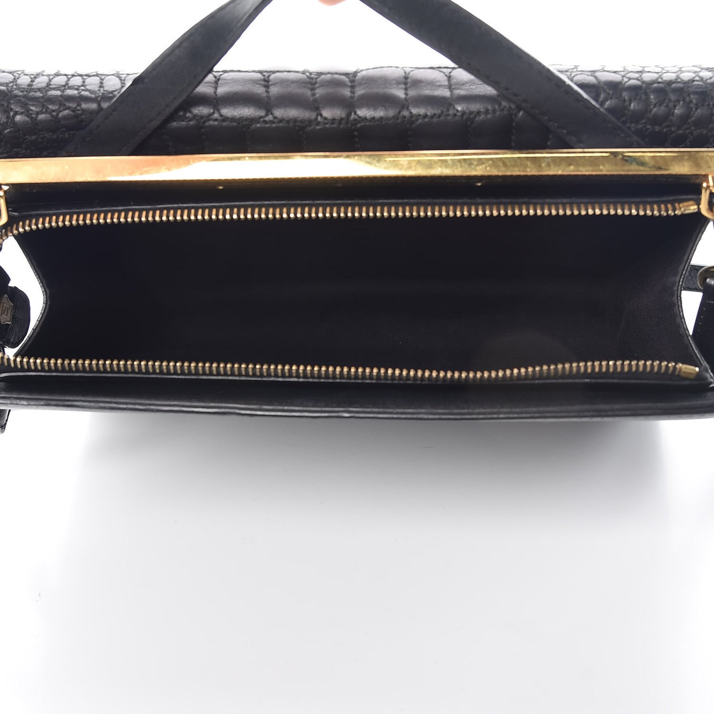 Nappa Calfskin Crocodile Trapuntata Demi Jour Shoulder Bag Black