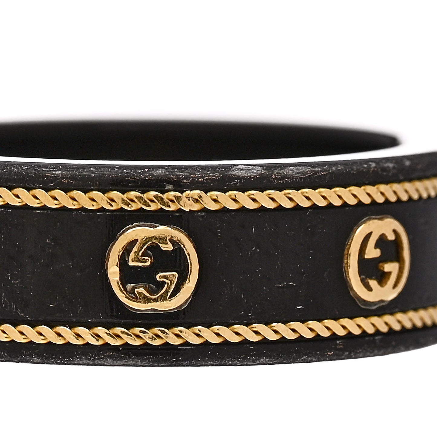 Black Synthetic Corundum 18K Yellow Gold Interlocking G Band Ring 56 7.75