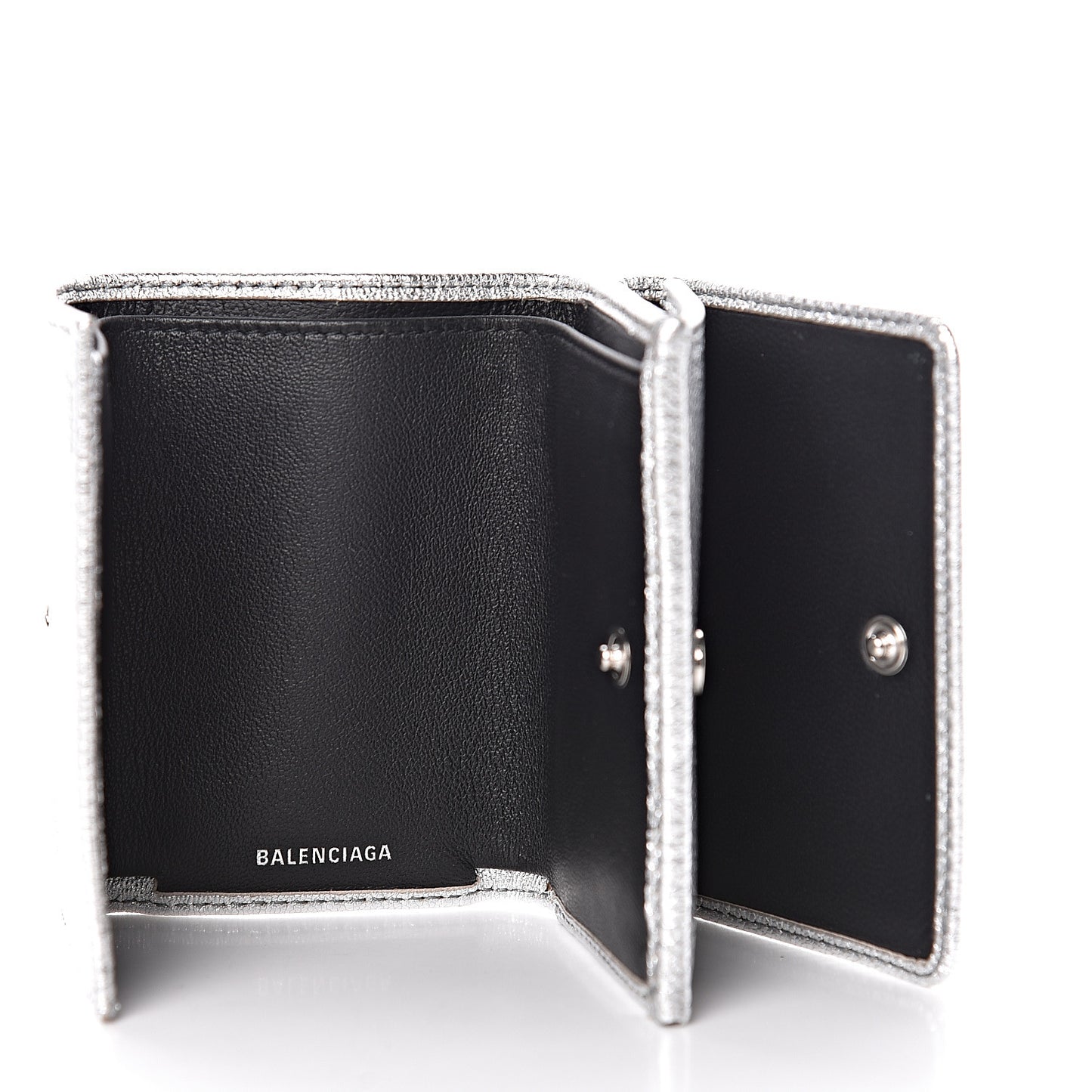 Metallic Goatskin Logo Mini Everyday Wallet Argent Black
