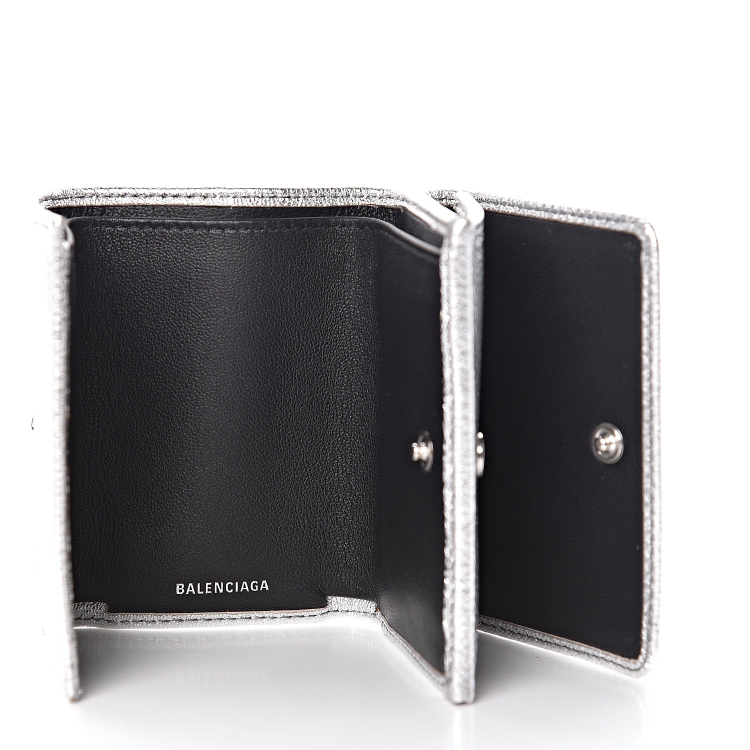 Balenciaga Metallic Goatskin Logo Mini Everyday Wallet Argent Black 6 of 11