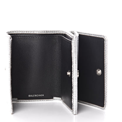 Balenciaga Metallic Goatskin Logo Mini Everyday Wallet Argent Black 6 of 11