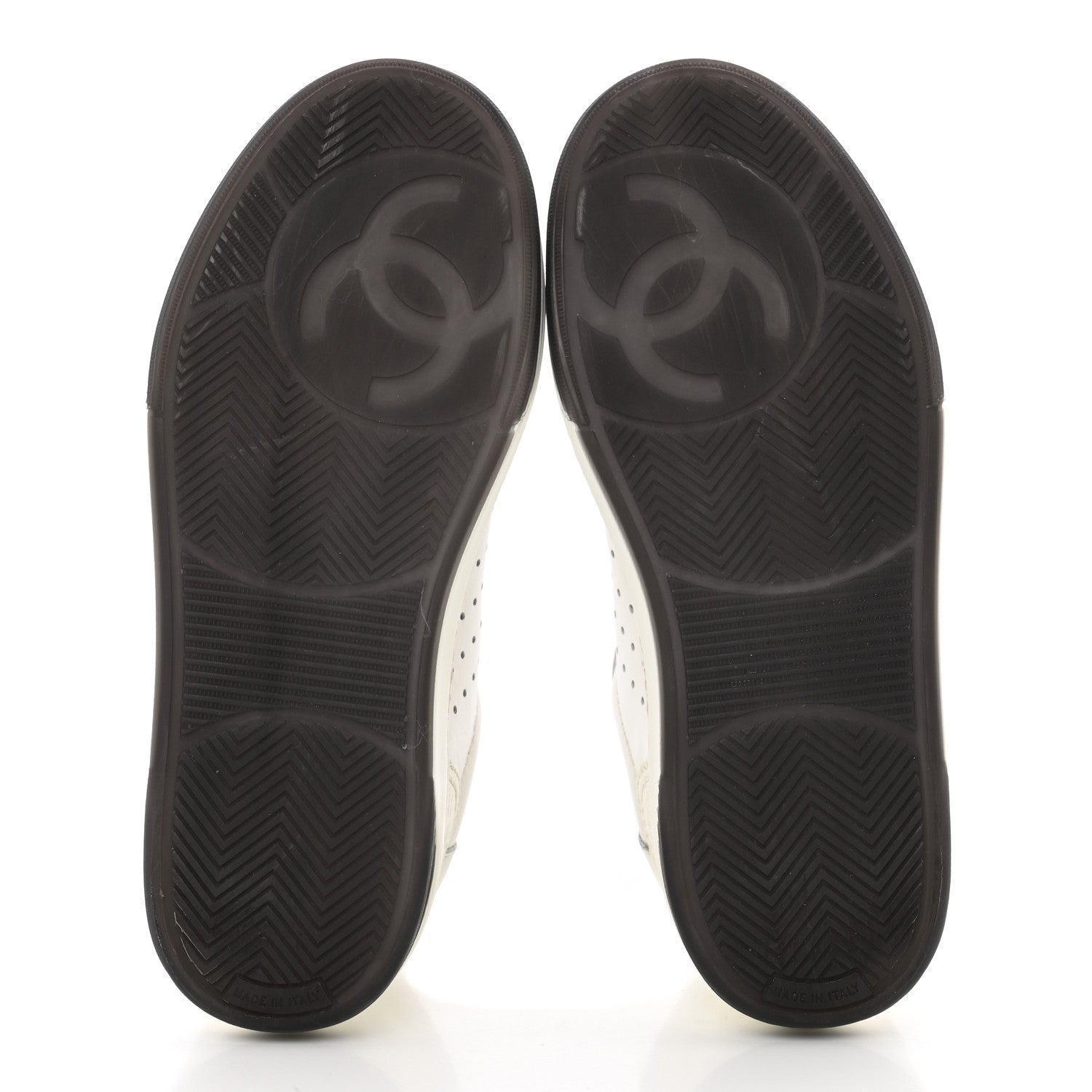 Chanel Grained Calfskin Fabric Womens Logo Sneakers 35 White Black 5 of 17