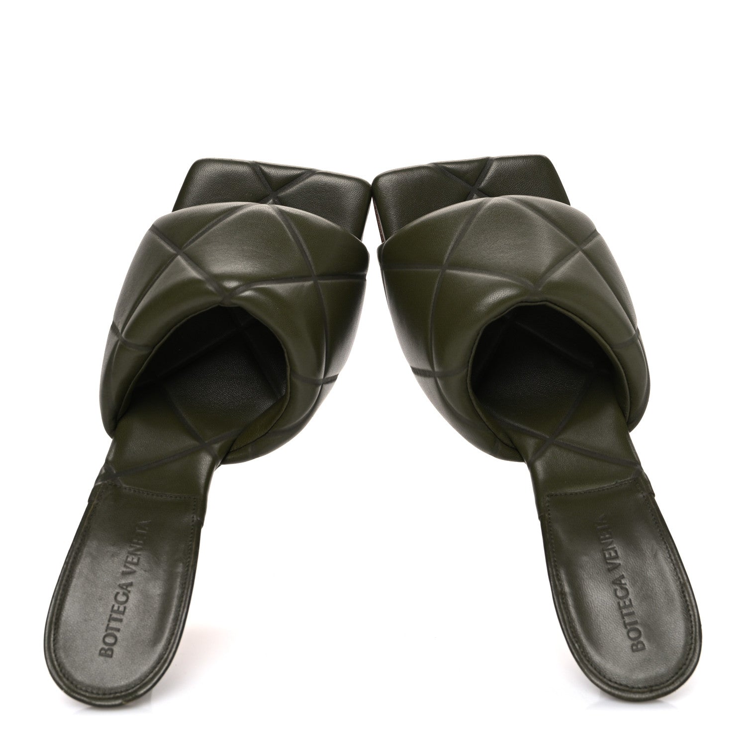 Bottega Veneta Nappa Quilted Rubber Lido Mule Sandals 39 Khaki