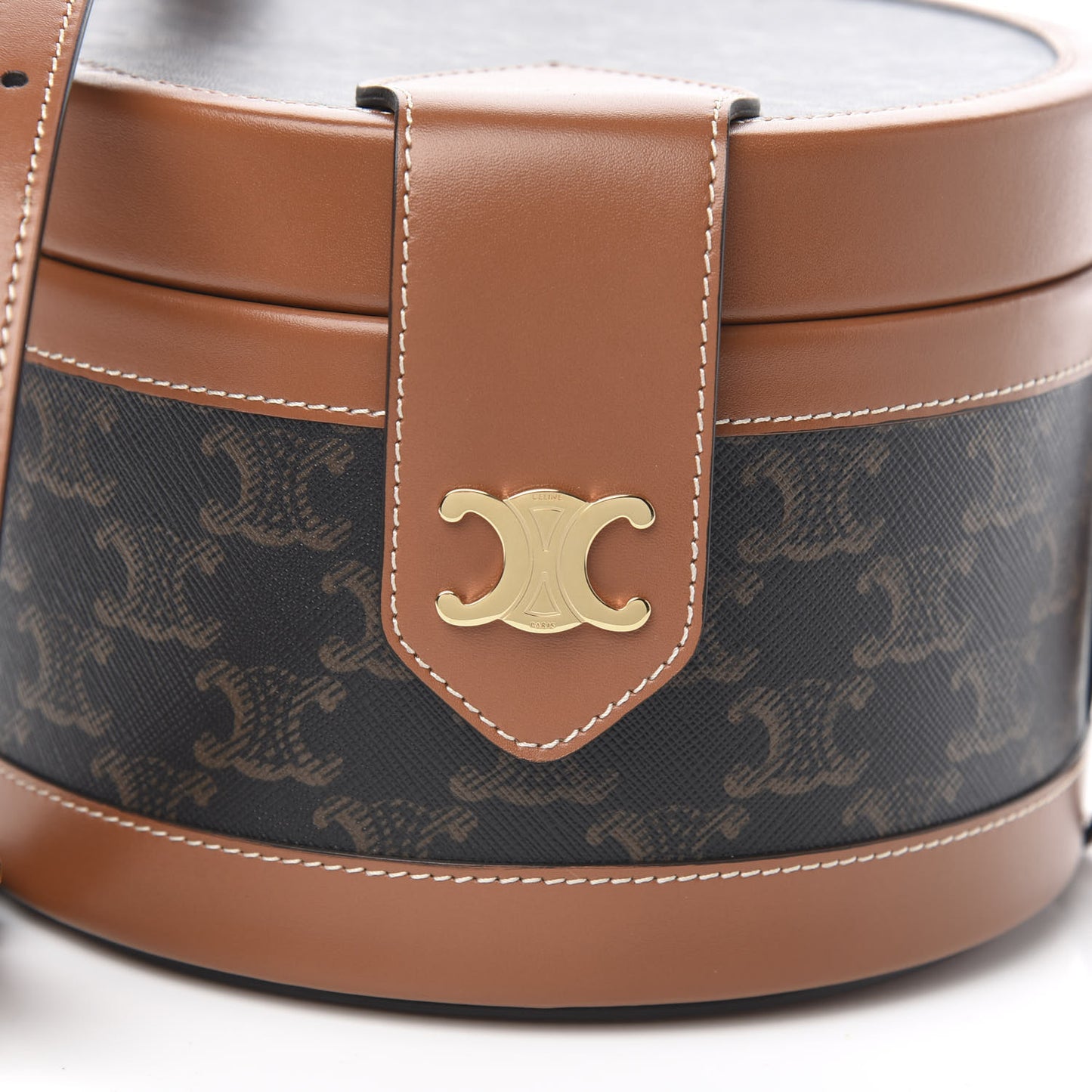 Calfskin Triomphe Canvas Medium Tambour Bag Tan