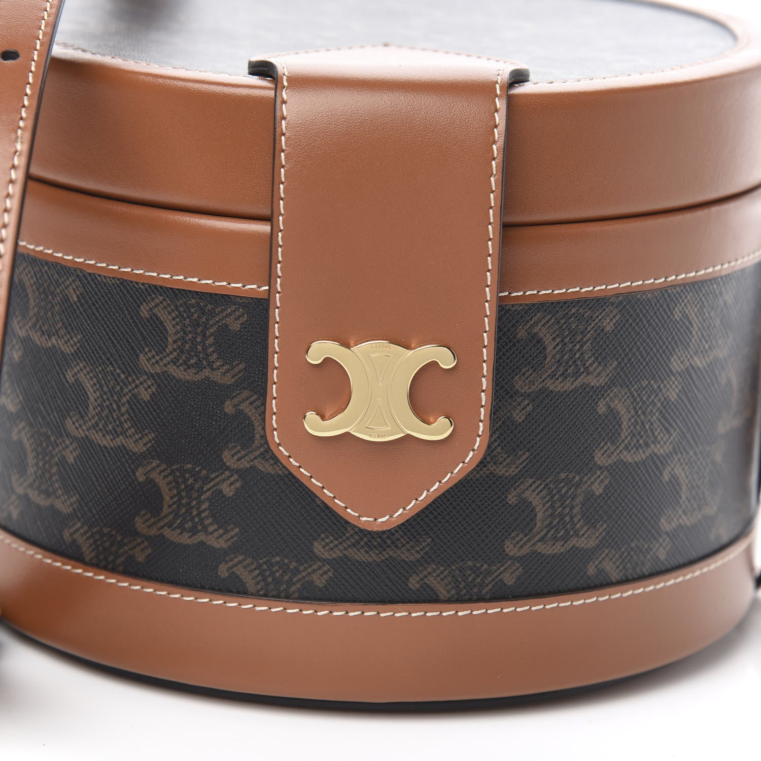 Celine Calfskin Triomphe Canvas Medium Tambour Bag Tan 10 of 10