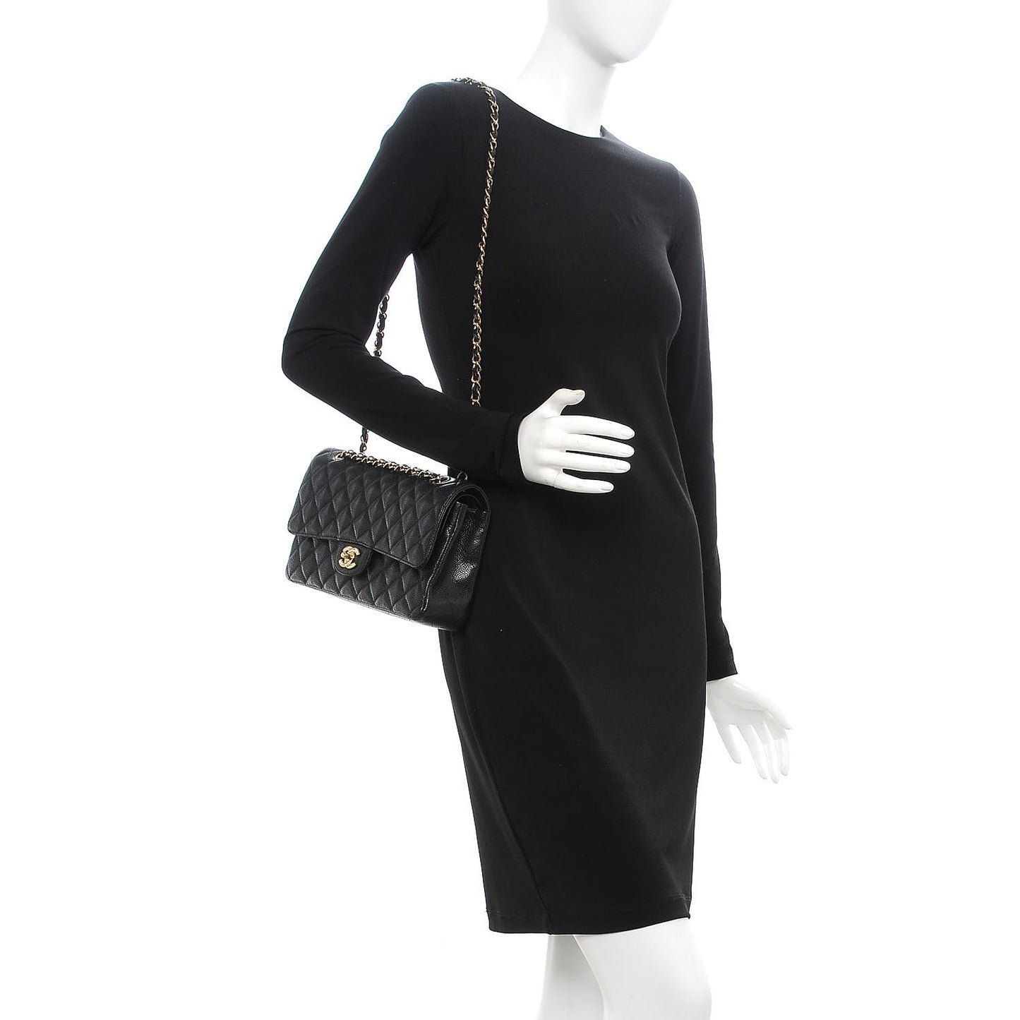 Caviar Quilted Medium Double Flap Black