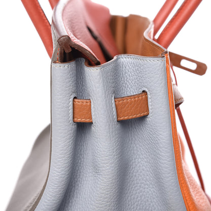 Hermes Taurillon Clemence Arlequin Birkin 35 Orange Sanguine Gold Bleu Lin Bleu Hydra Etain 11 of 35