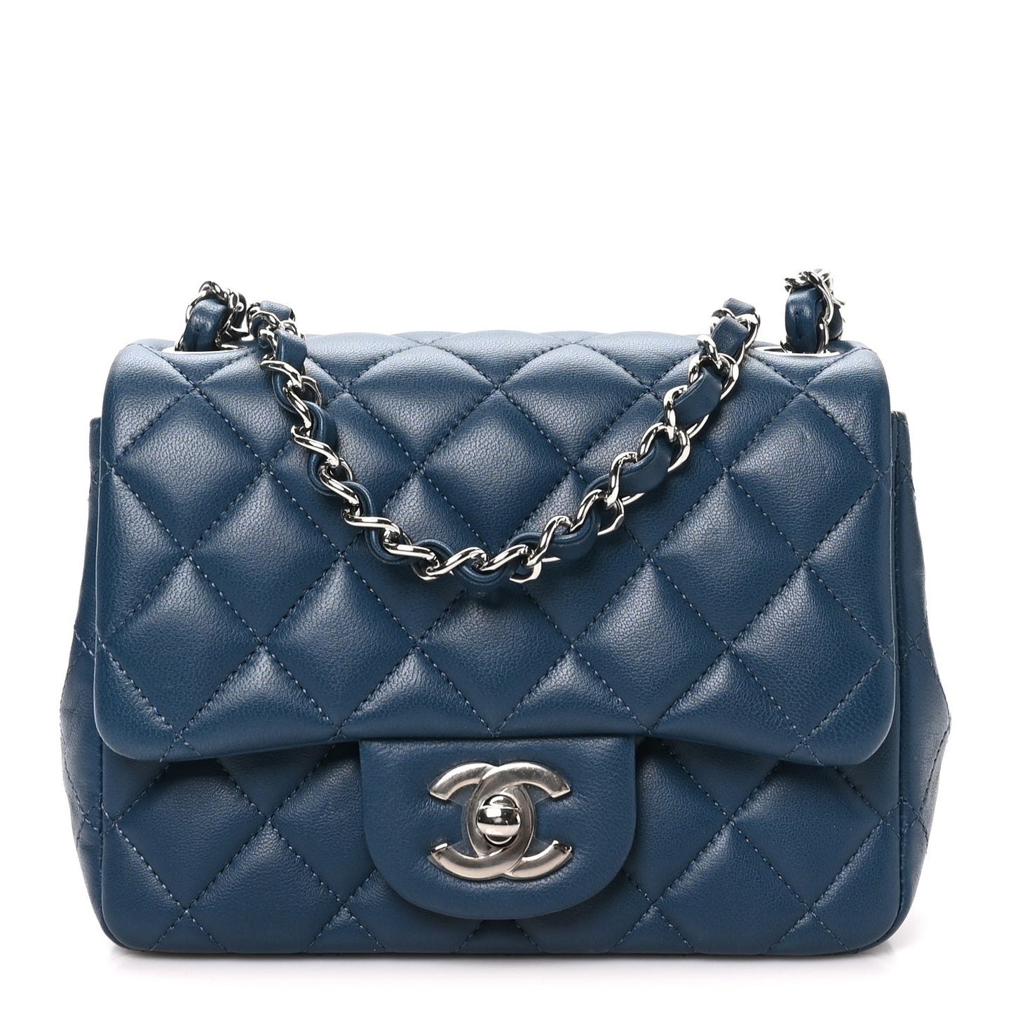 Lambskin Quilted Mini Square Flap Navy