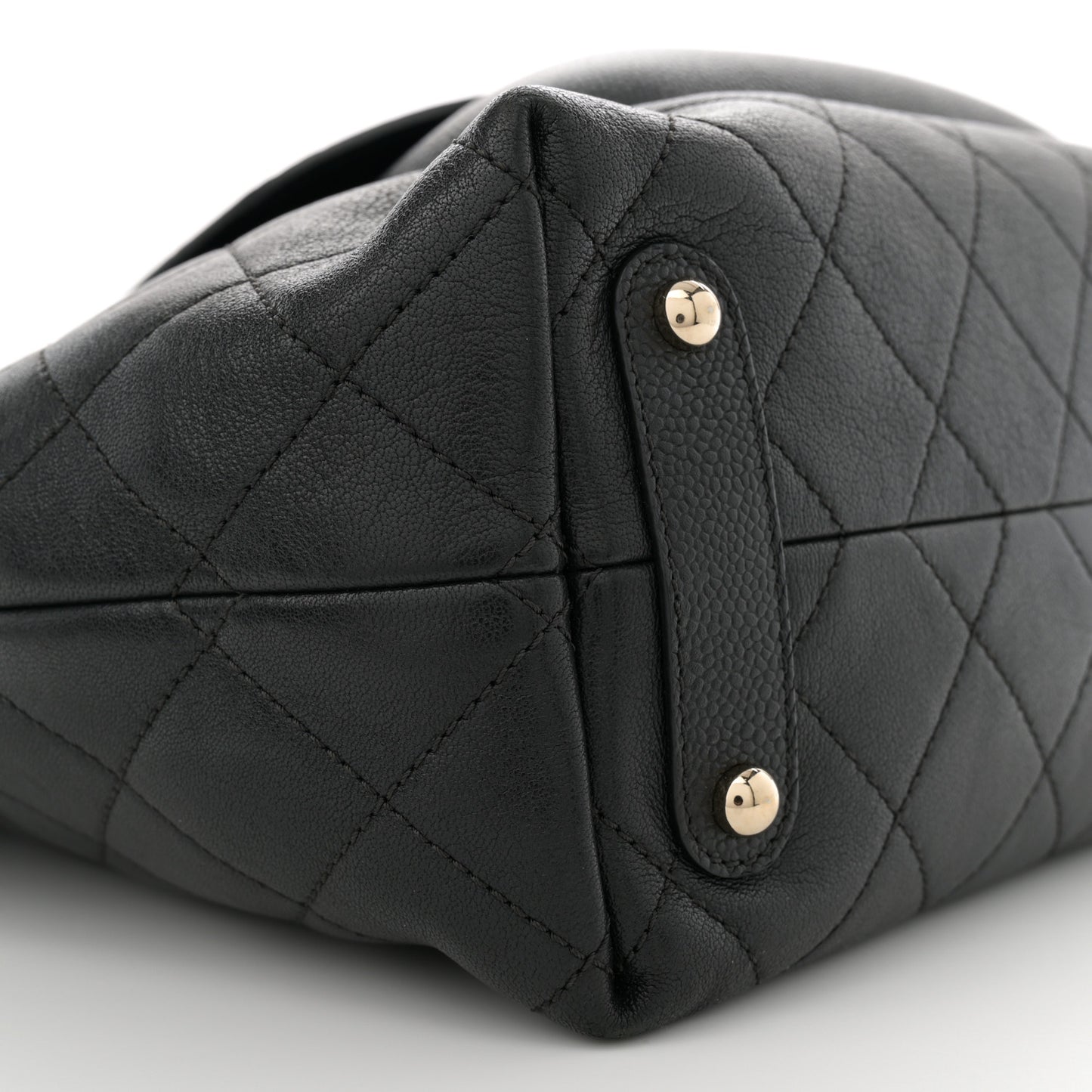 Sheepskin Caviar Quilted Large Shopping Tote Black