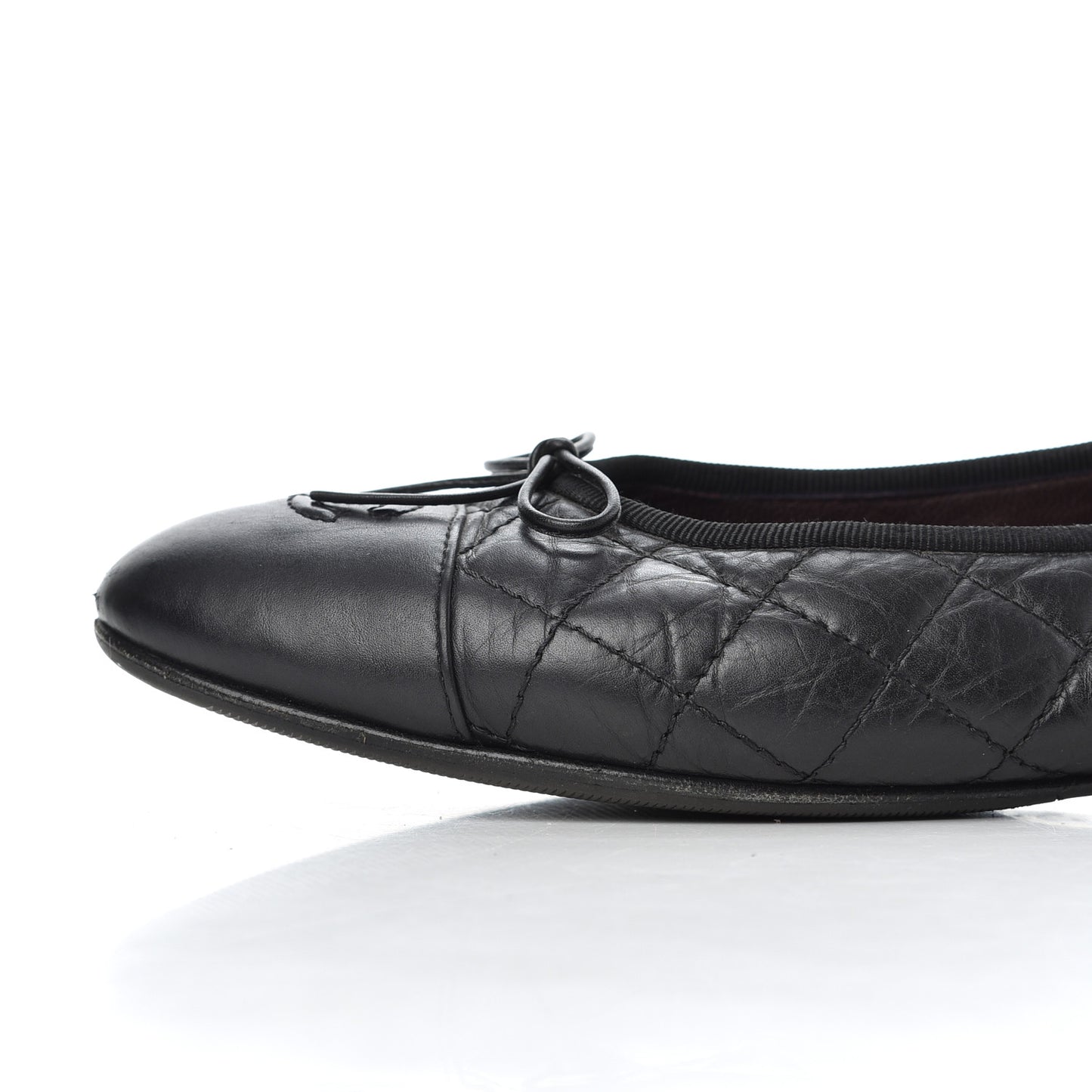 Aged Calfskin Quilted CC Cap Toe Ballerina Flats 39.5 Black