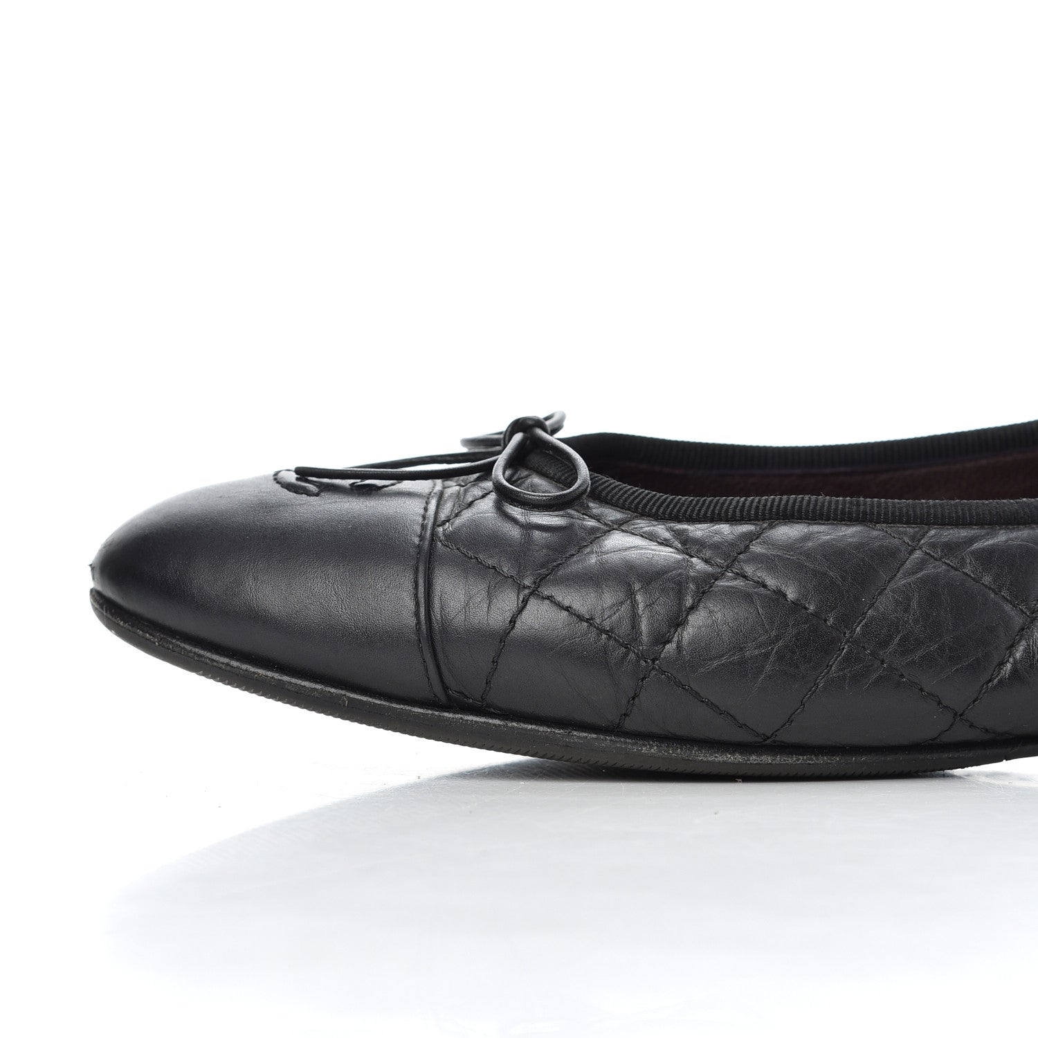 Chanel Aged Calfskin Quilted CC Cap Toe Ballerina Flats 39.5 Black 14 of 21