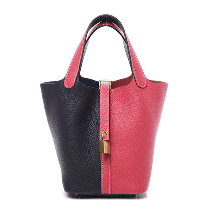Hermes Taurillon Clemence Casaque Picotin Lock 18 PM Rose Extreme Bleu Nuit 1 of 10