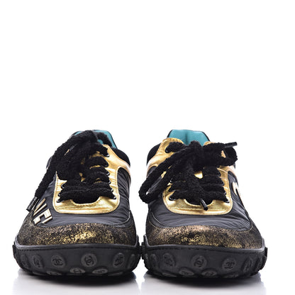 Chanel Metallic Lambskin Satin Finish Womens CC Sneakers 40 Black Gold 2 of 14