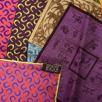 Hermes Silk A Cheval Sur Mon Carre Scarf 90 Aubergine Framboise Jaune 2 of 3