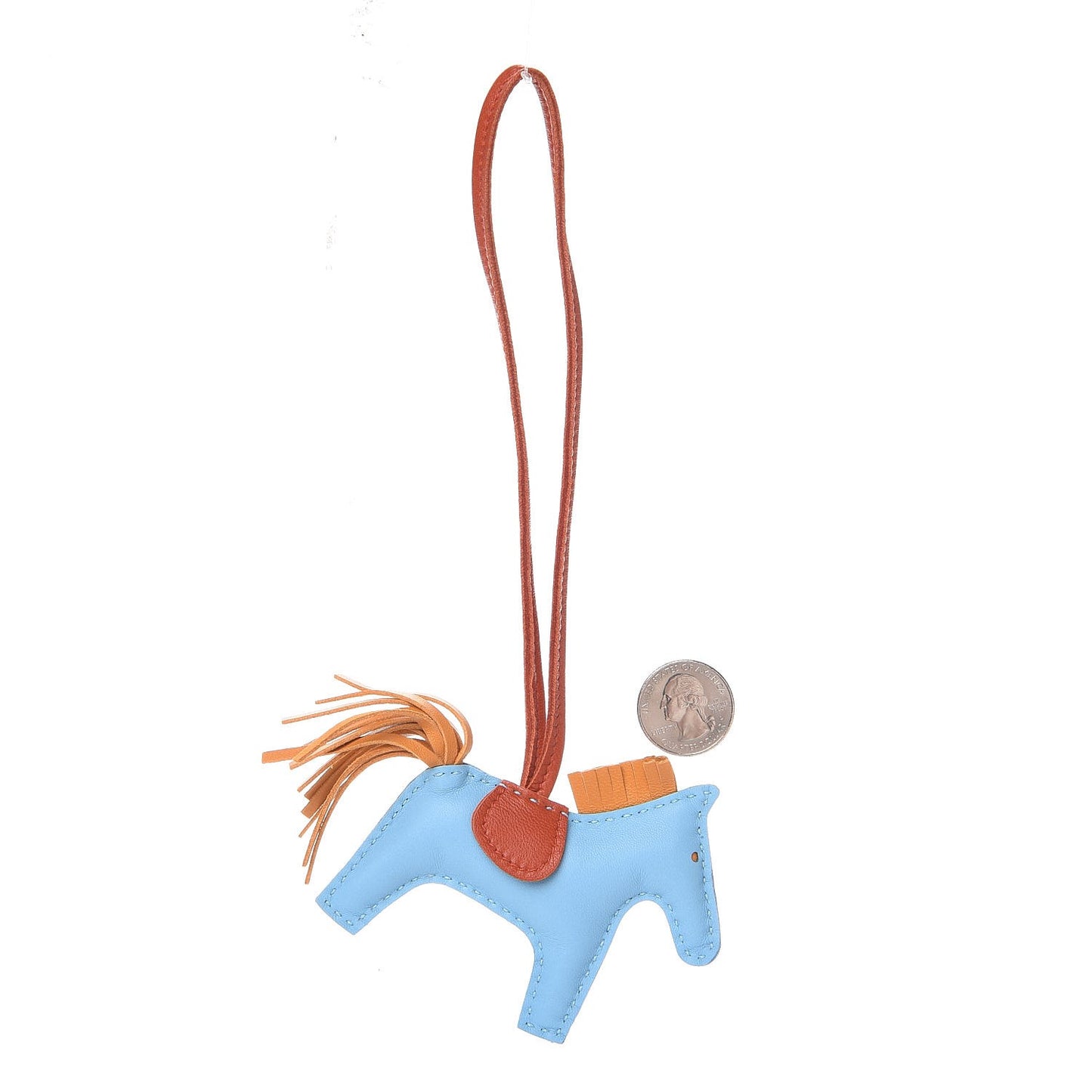 Milo Lambskin Grigri Rodeo Horse Bag Charm PM Celeste Naturel Bouton D'Or Cornaline
