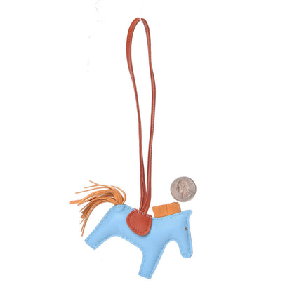 Hermes Milo Lambskin Grigri Rodeo Horse Bag Charm PM Celeste Naturel Bouton D'Or Cornaline 2 of 3