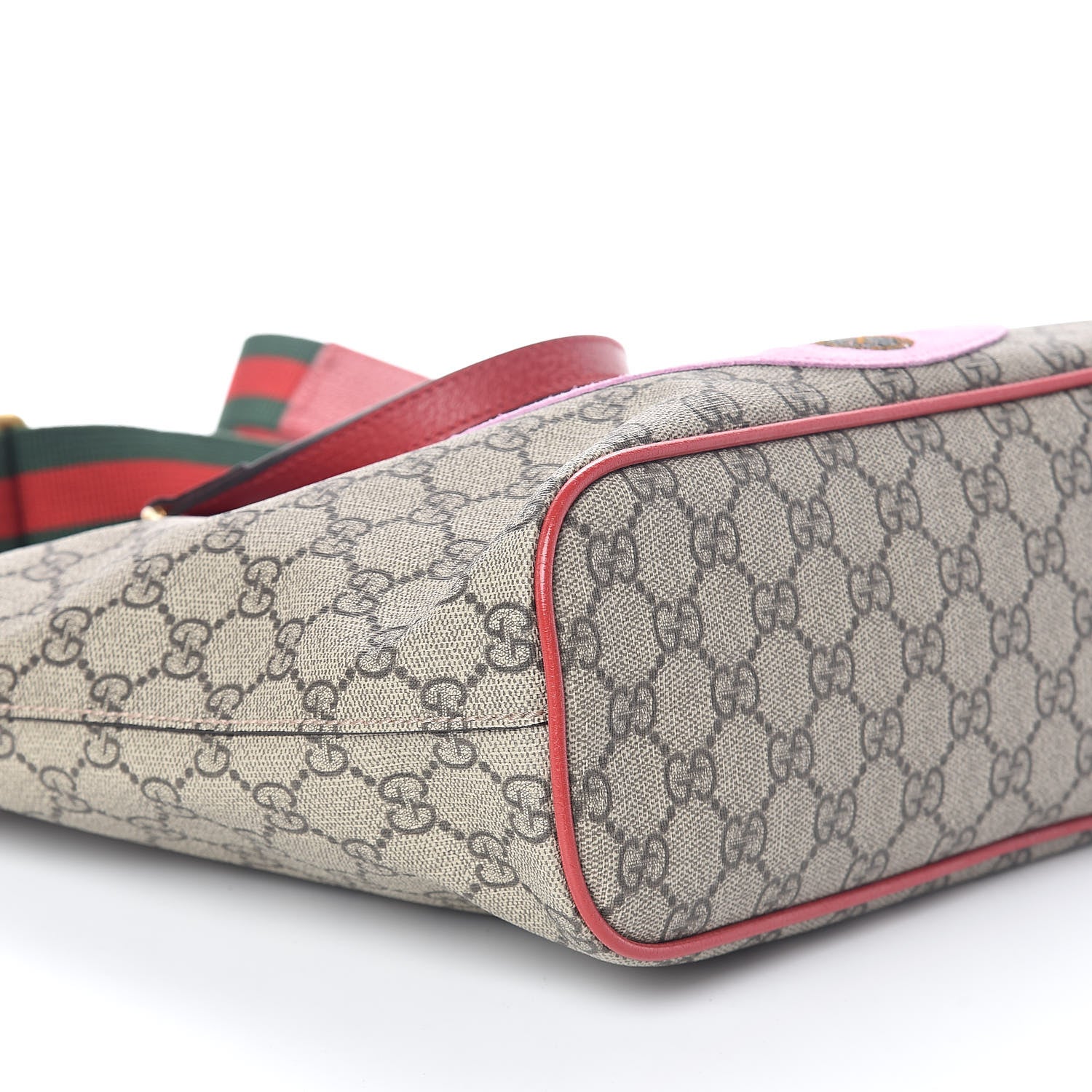 Gucci Soft GG Supreme Monogram Web Bosco Patch Small Crossbody Tote Beige Malva Hibiscus Red 8 of 9