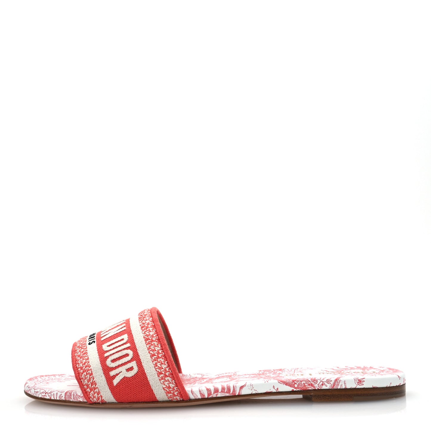 Canvas Soleil Embroidered Dway Flat Slide Sandals 41 Coral