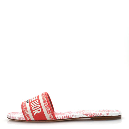 Christian Dior Canvas Soleil Embroidered Dway Flat Slide Sandals 41 Coral 1 of 12