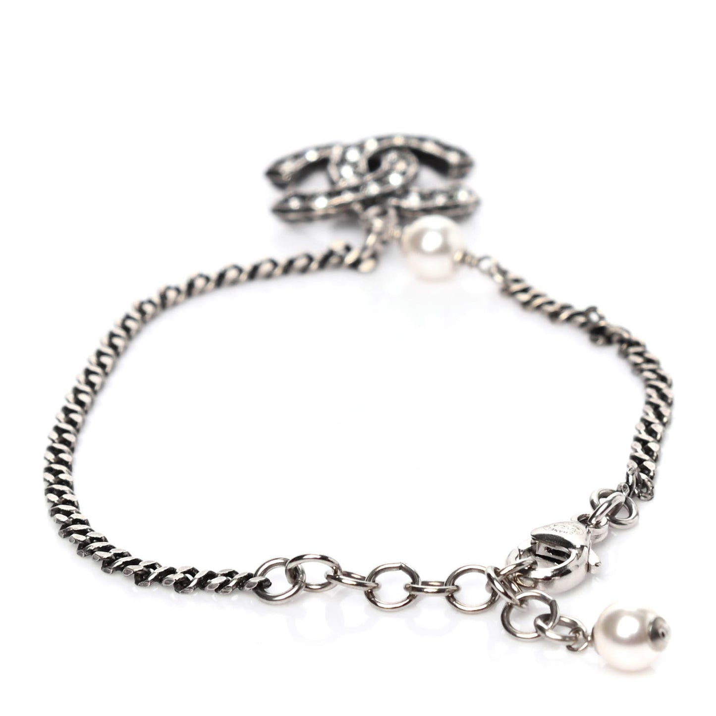 Ruthenium Pearl Crystal CC Bracelet Silver