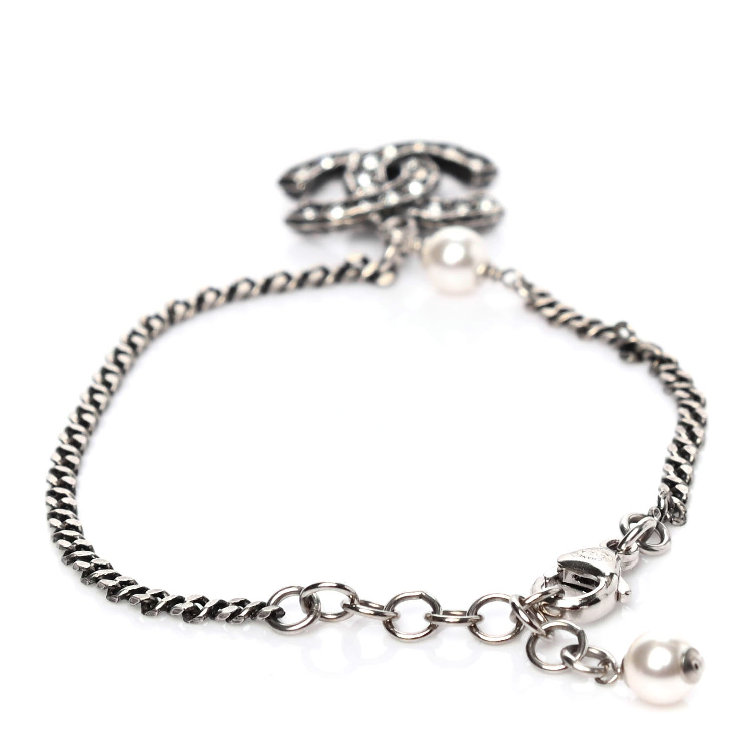 Chanel Ruthenium Pearl Crystal CC Bracelet Silver 2 of 4