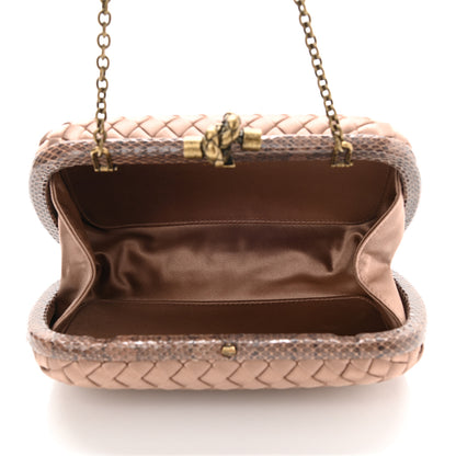 Bottega Veneta Satin Ayers Intrecciato Chain Knot Clutch Camel 4 of 8