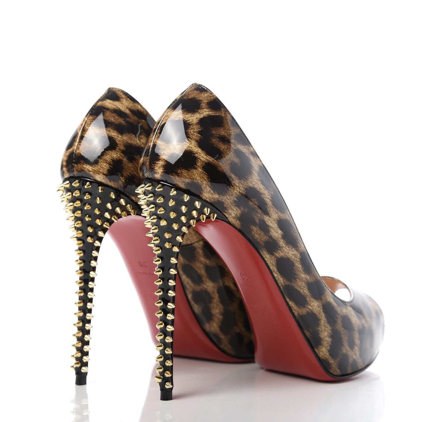 Patent Leopard New Very Prive Spikes 120 Pumps 38 Brown