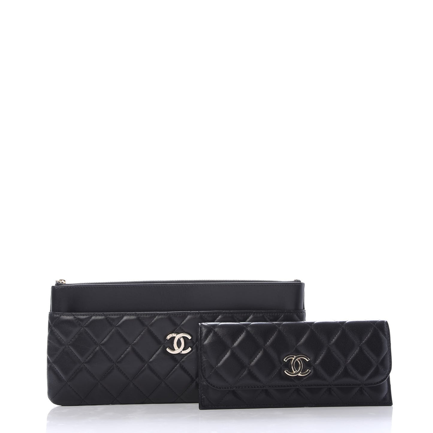 Lambskin Quilted Flap Clutch Black