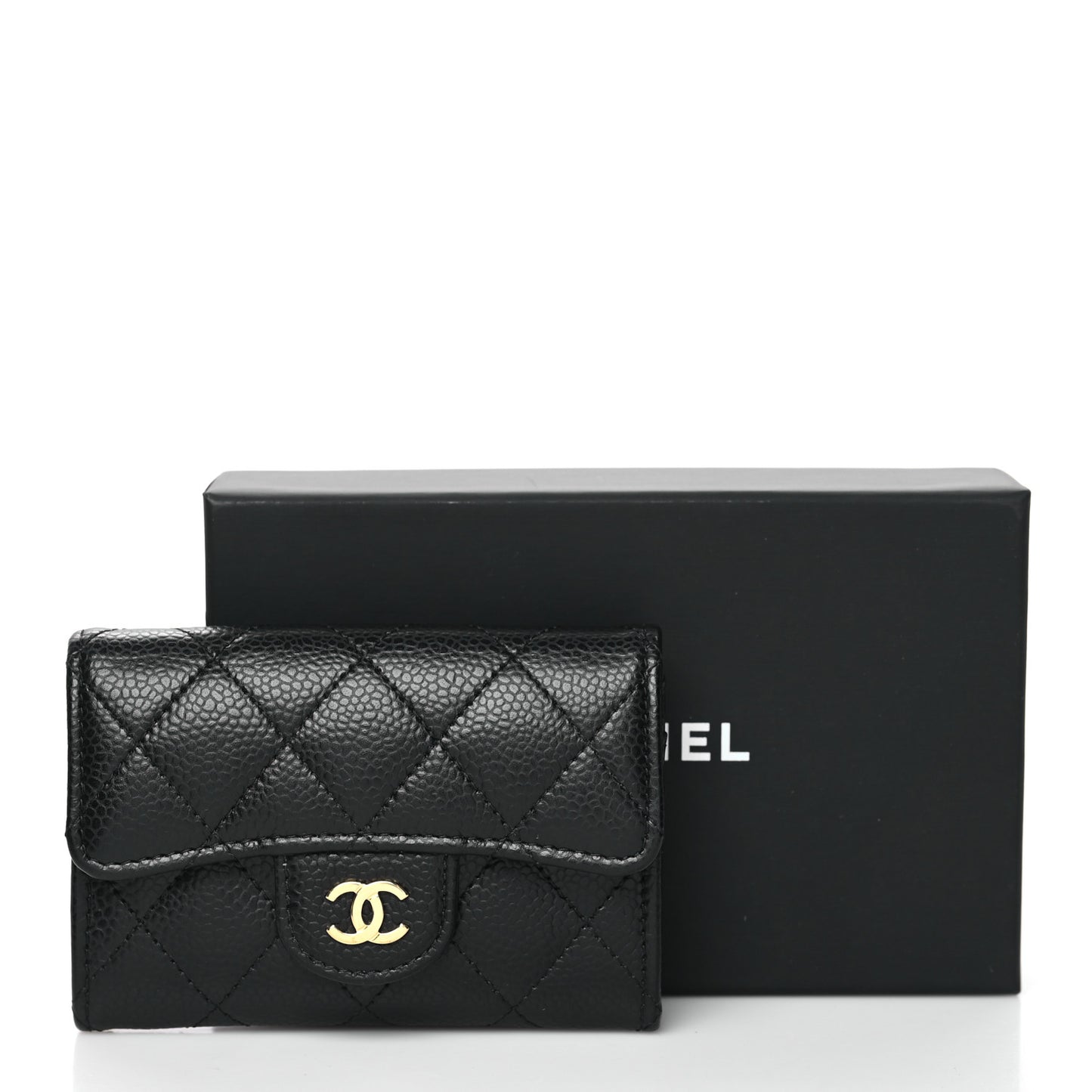 Caviar Quilted Flap Card Holder Wallet Black