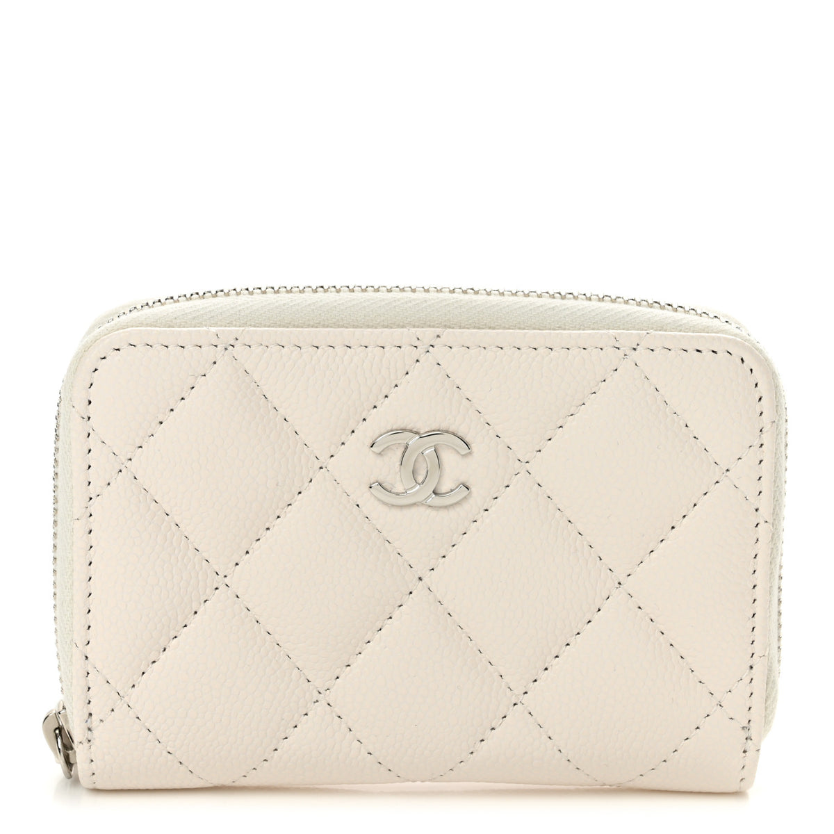 Chanel Caviar Quilted Zip Around Coin Purse White 1 of 8