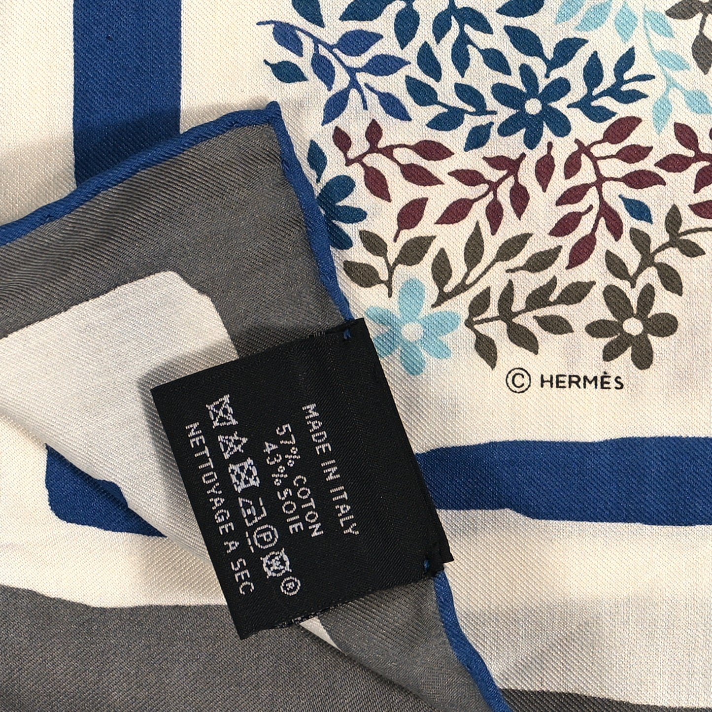 Cotton Silk Jardin de Calypso Scarf 65 White Gris Bleu