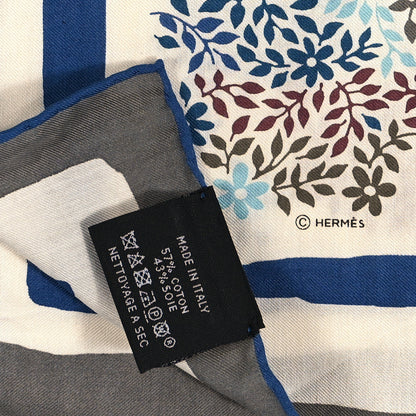 Hermes Cotton Silk Jardin de Calypso Scarf 65 White Gris Bleu 3 of 3